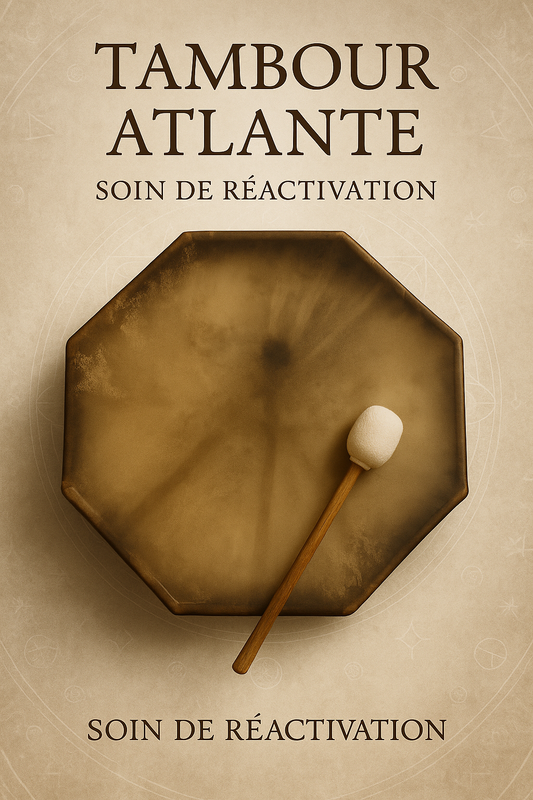 Visuel du Soin de Réactivation au Tambour Atlante – vibration sonore sacrée, tambour octogonal et fréquence d’éveil cellulaire